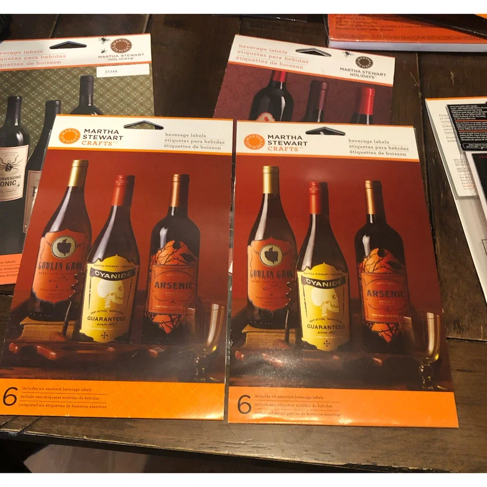 NWT MARTHA STEWART Holidays Halloween Party Wine Bottle Adhesive Decor 48 Labels
